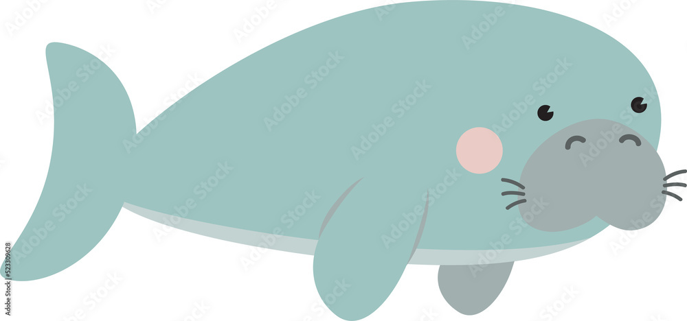 Naklejka premium Cute manatee Cartoon Character. Dugong , seacow.