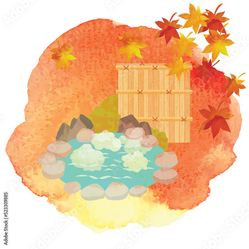 秋の温泉　背景イラスト