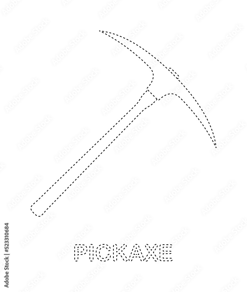 Fototapeta premium Pickaxe tracing worksheet for kids