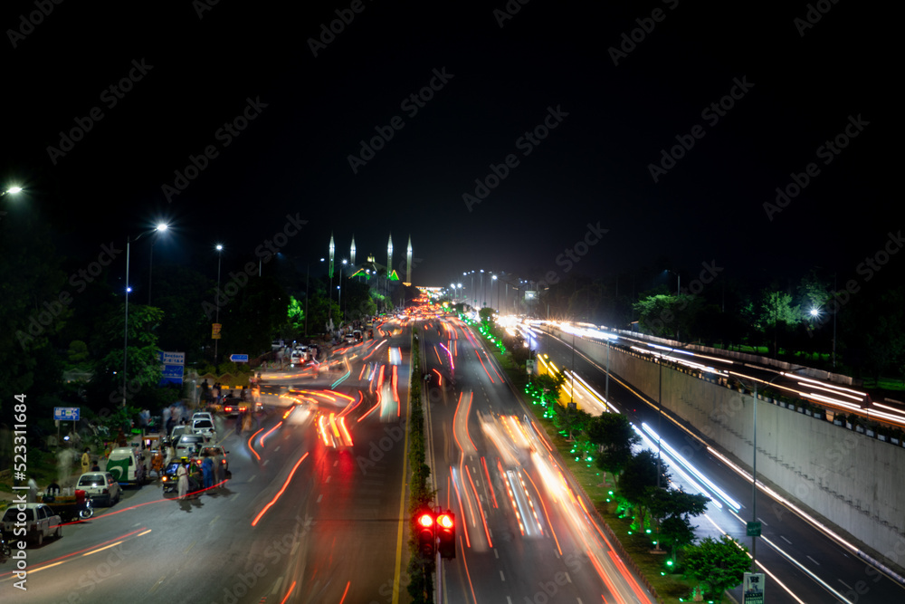 Obraz premium Night view of Faisal Evenue Islamabad, Pakistan on 14th August 2022 at Independance day