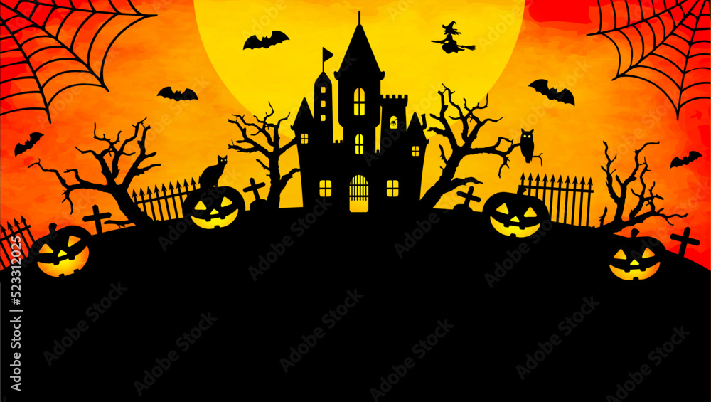 Happy halloween silhouette vector illustration for web banner etc. (text space )