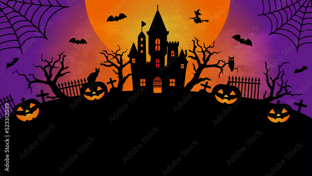 Happy halloween silhouette vector illustration for web banner etc. (text space )