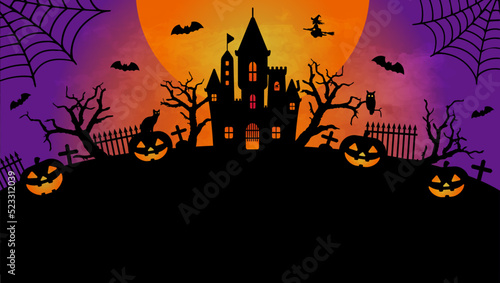 Happy halloween silhouette vector illustration for web banner etc. (text space )