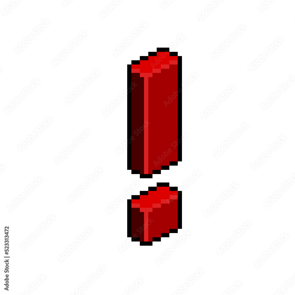 Red exclamation mark isometric pixel art Red exclamation mark isometric pixel art