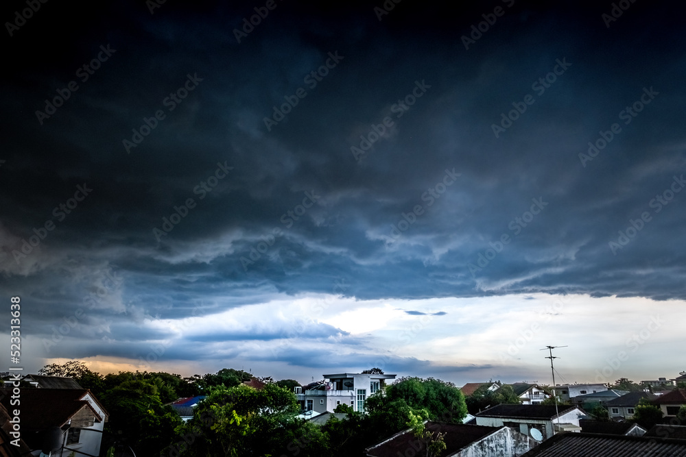 Dark dramatic sky with a stormy gray clouds just before storm - nature ...