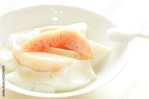 Freshness Japanese peach and yogurt for gourmet breakfast