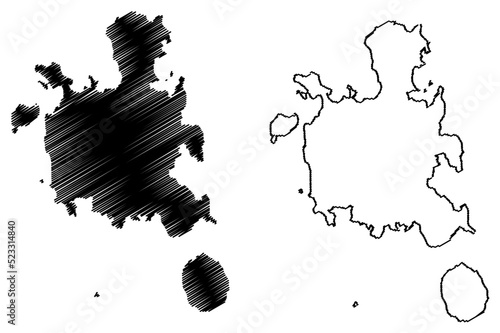 Nosy Be and Nosy Komba island (Republic of Madagascar) map vector illustration, scribble sketch Ile Nossi-be, Assada or Nosse Be map photo