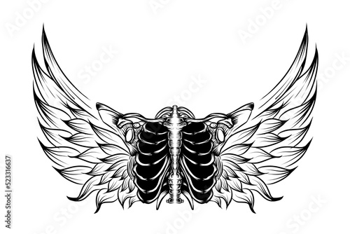 Angel wings tattoo with body bones