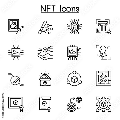 NFT icon set in thin line style