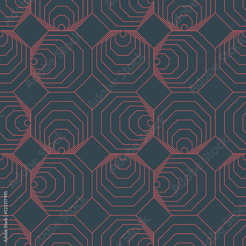 Modern Octagons Outline Seamless Pattern Vector Techno Rave Abstract Background. Geometric Linear Polygonal Structure Repetitive Conceptual Wallpaper. Fine Line Art Endless Trendy Graphic Illustration