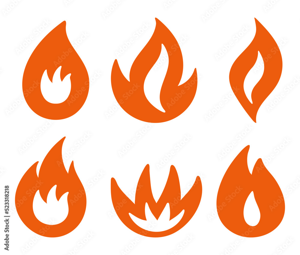 Illustration set of fire symbols. Icons in a simple style. Isolated items on a white background. Illustration set of fire symbols. Icons in a simple style. Isolated items on a white background.