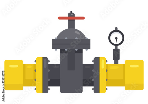Illustration valve from the pipeline. Highlights the flow of gas, oil, water. An isolated object on a white background.