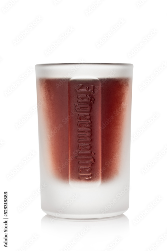 LONDON,UK - JULY 22, 2022: Shot glass of Jagermeister liqueur with original  logo on white. Stock Photo | Adobe Stock