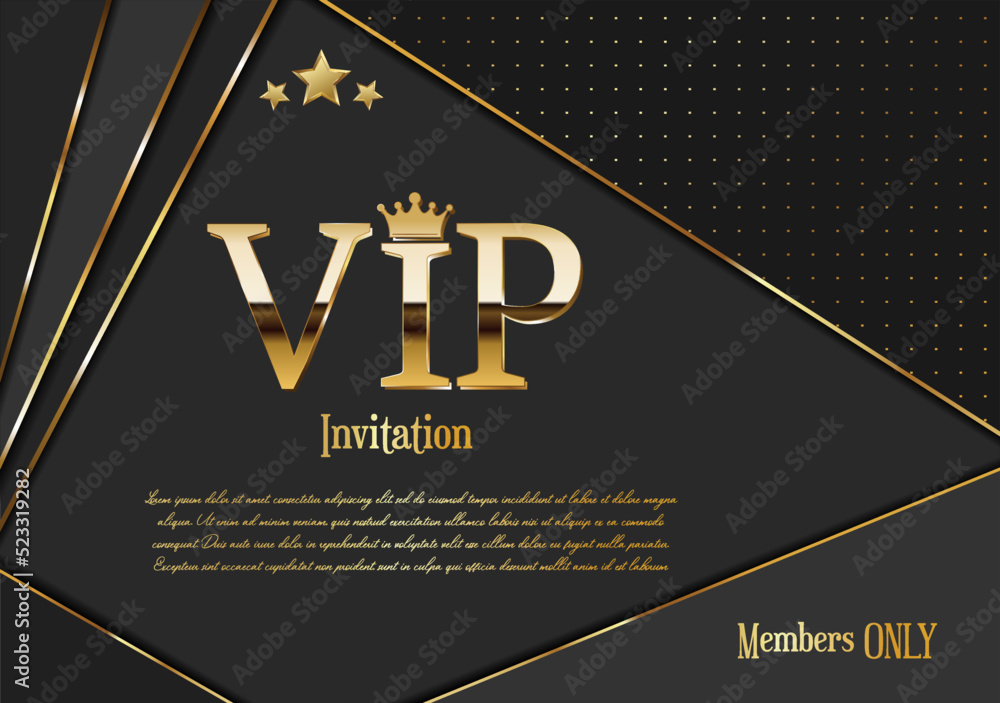 Golden VIP invitation card in dark black and gold background Stock ...