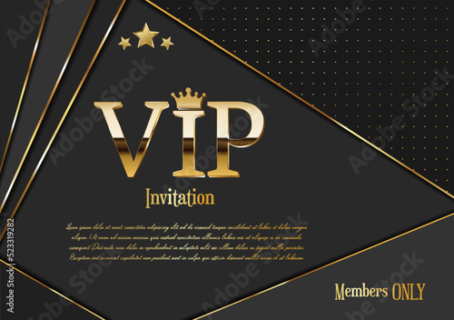 Golden VIP invitation card in dark black and gold background