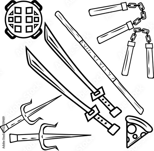 Ninja turtles veapon, vector doodles