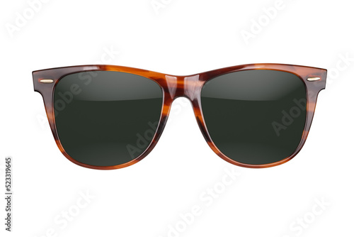 Brown plastic sunglasses isolated on white. Front view. photo