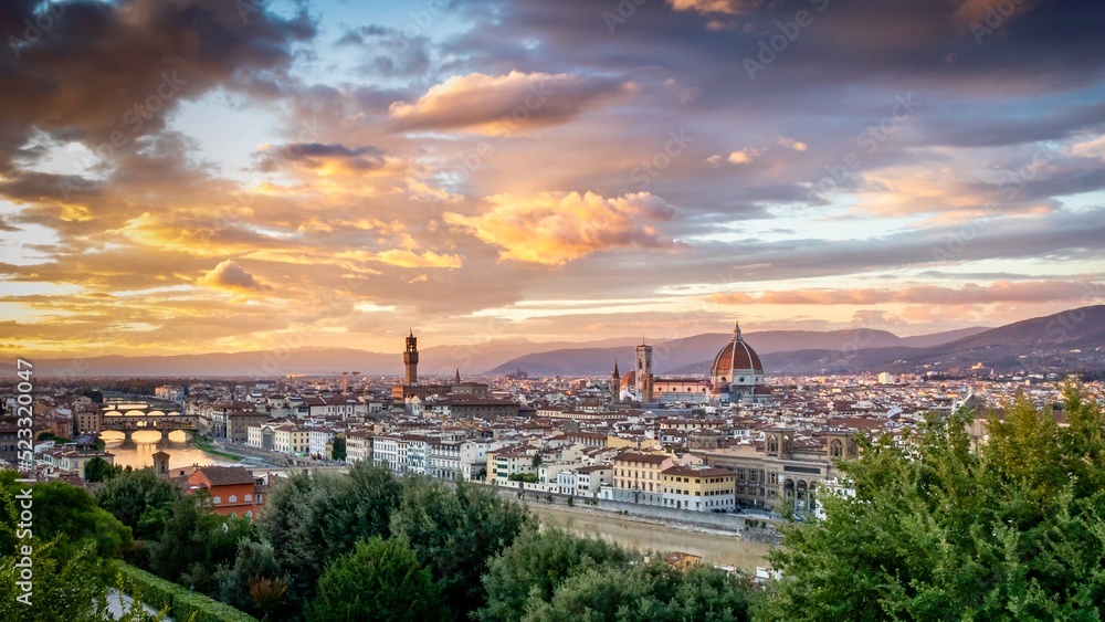 Florence city skyline panorama at sunset - Florence - Italy
