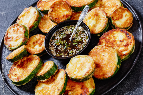 Hobak Jeon, pan fried zucchini with dipping sauce