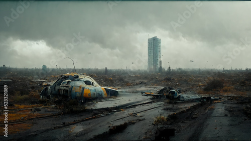 Futuristic Spaceship Landed Outside A City