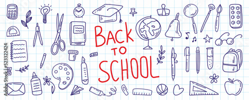 Vector collection of hand-drawn school supplies. Children's doodles