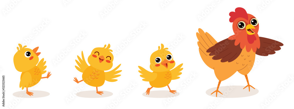 Obraz premium Cartoon Illustration Of Chicken And Chicks