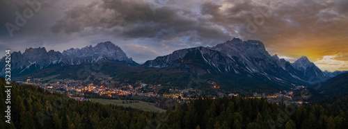 Photography Autumn night Cortina d'Ampezzo Dolomites mountain town, Belluno, Italy