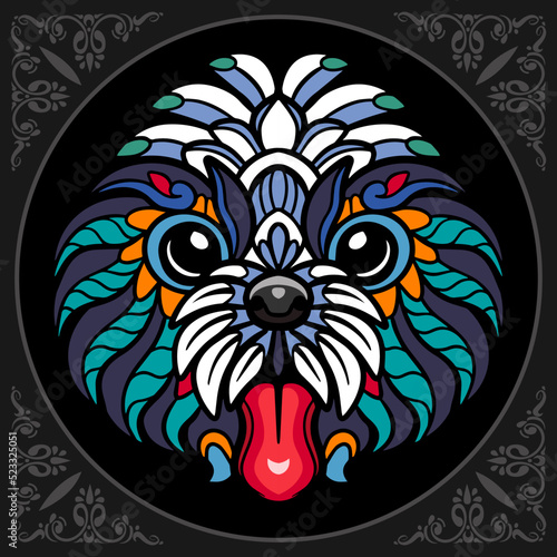 Colorful Dog head zentangle arts isolated on black background