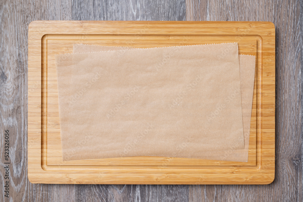 Empty cutting board close up, top view, background Empty cutting board close up, top view, background