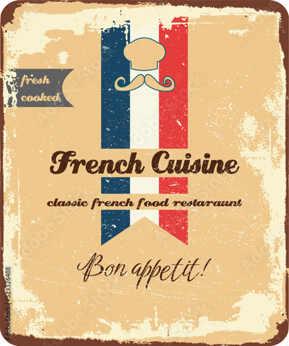 vintage grunge retro menu sign french restaurant