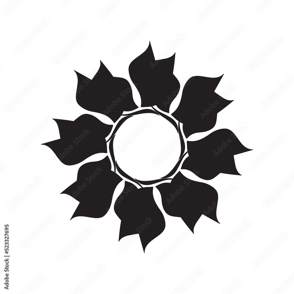  icon as a symbol of the sun or flower. logo. vector illustration. tattoo. round sign. simple symbol.  object. abstraction. 