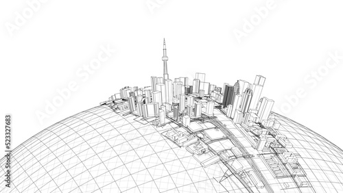 3d city sphere. Vector rendering of 3d