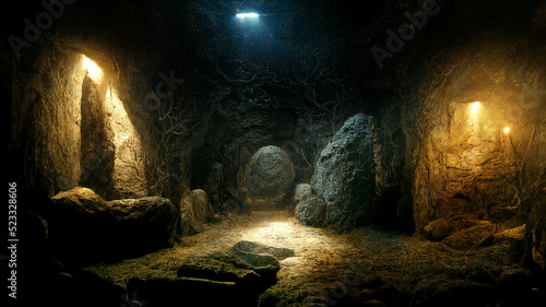 Tableau sur toile Dark medieval castle dungeon tunnel ,Dark underground corridor in a dungeon with