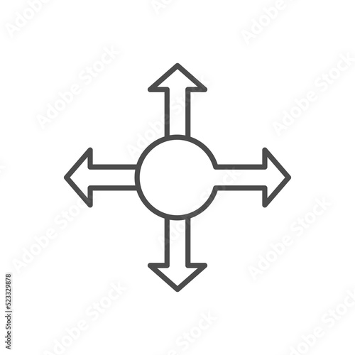 four rounded arrows point out from the center. Arrows in four directions. Icon Vector