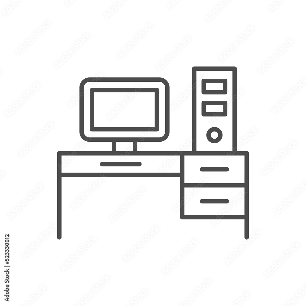 office desk icon vector from office space collection. Thin line office desk outline icon vector illustration. office desk icon vector from office space collection. Thin line office desk outline icon vector illustration.