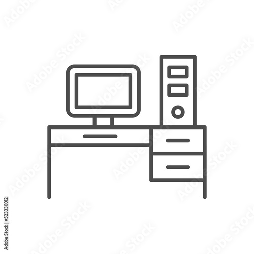 office desk icon vector from office space collection. Thin line office desk outline icon vector illustration.