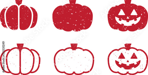 ハロウィンのかぼちゃの赤色スタンプのベクターアイコンセット