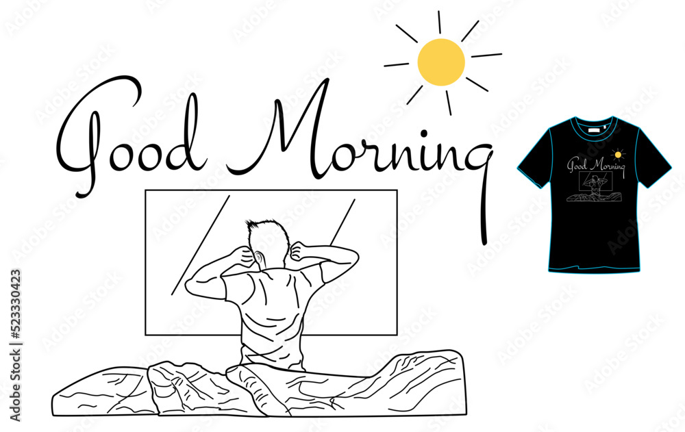 Obraz premium T-shirt design simple art, Good morning t-shirt design, line art t-shirt design