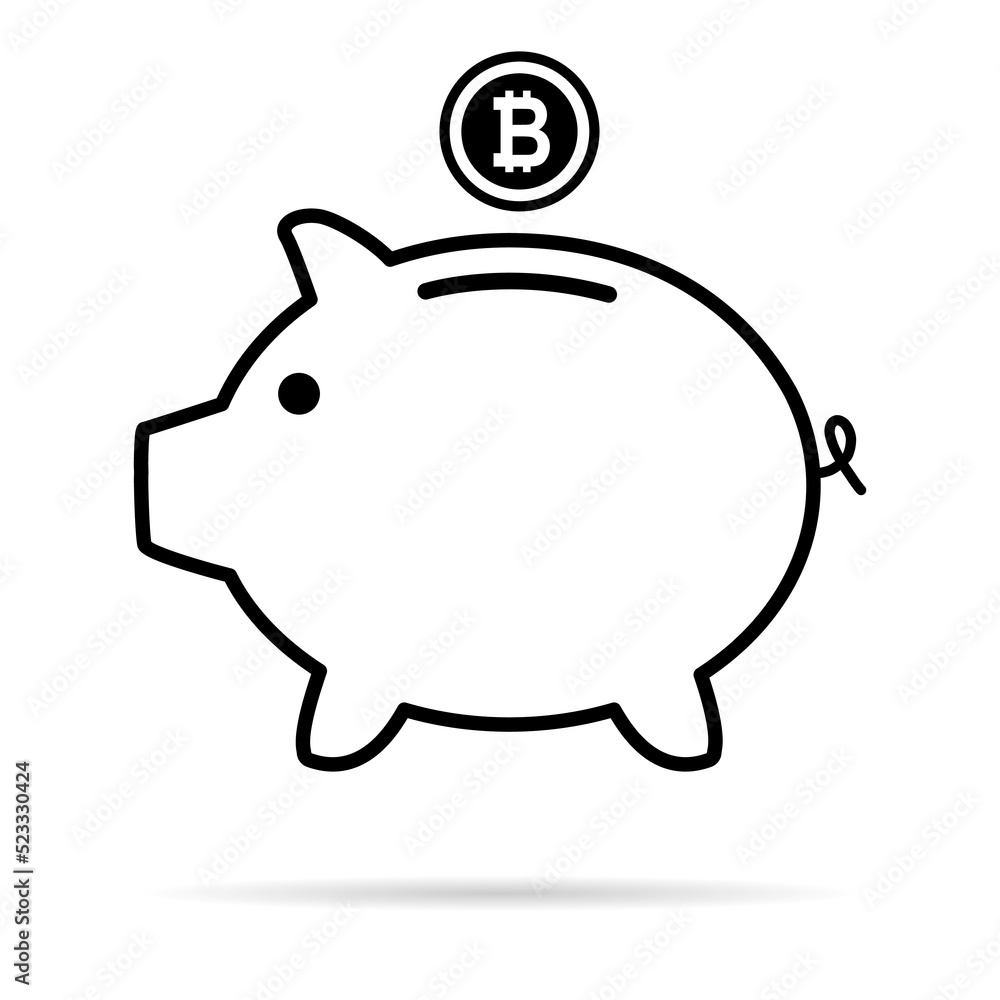 Piggy bank flat icon, sign vector with bitcoin web symbol. Money income, economic graphic button Piggy bank flat icon, sign vector with bitcoin web symbol. Money income, economic graphic button