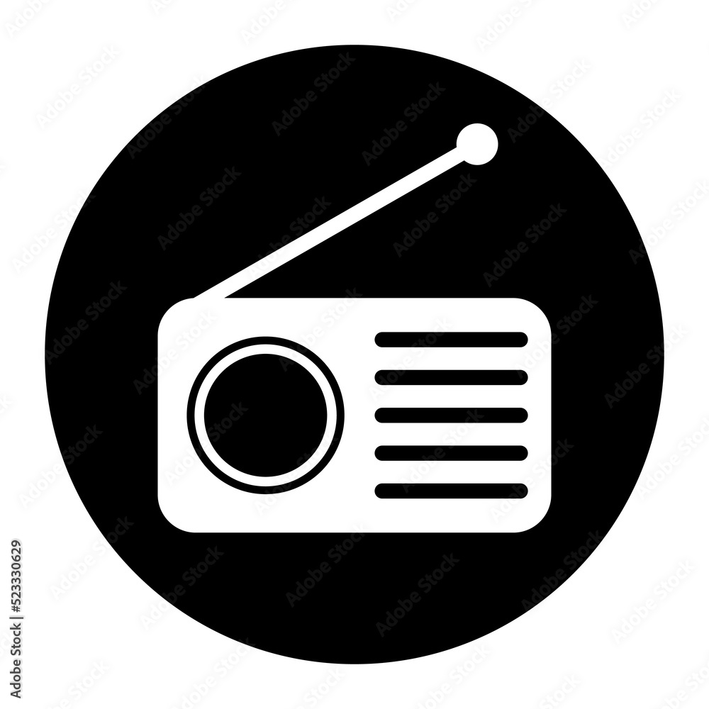 Retro radio station icon, flat isolated music sound media button, web vector illustration Retro radio station icon, flat isolated music sound media button, web vector illustration