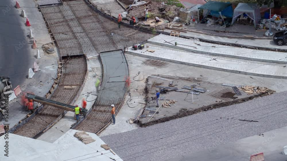 Road construction site with tram tracks repair and maintenance ...