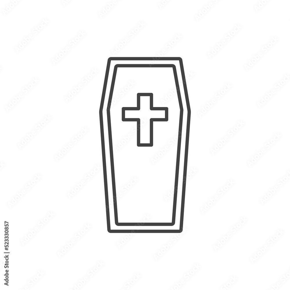 Fototapeta premium Coffin outline icon. Death line symbol. Burial concept. Vector illustration isolated on white.