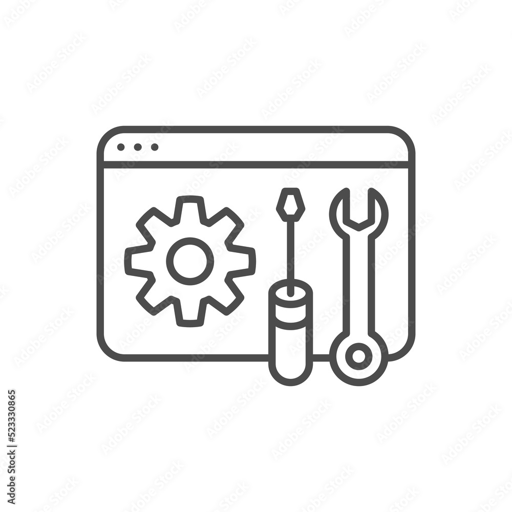 cogwheel setting and wrench vector. Settings icon. Web settings. Browser tab with gear icon design isolated on white background. Vector illustration cogwheel setting and wrench vector. Settings icon. Web settings. Browser tab with gear icon design isolated on white background. Vector illustration