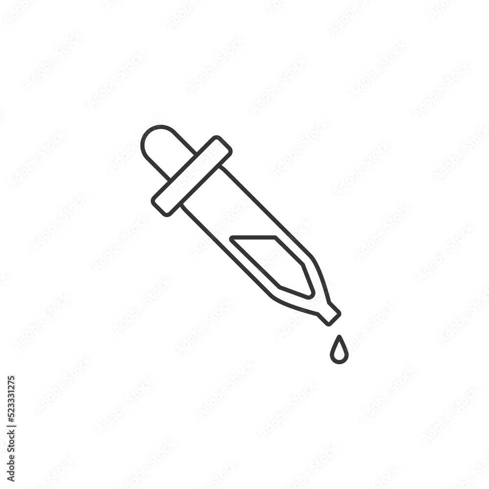 Pipette or dropper dispensing a liquid by drop. Thin line pipette outline icon vector illustration. Linear symbol for use on web and mobile apps, logo, print media. Pipette or dropper dispensing a liquid by drop. Thin line pipette outline icon vector illustration. Linear symbol for use on web and mobile apps, logo, print media.