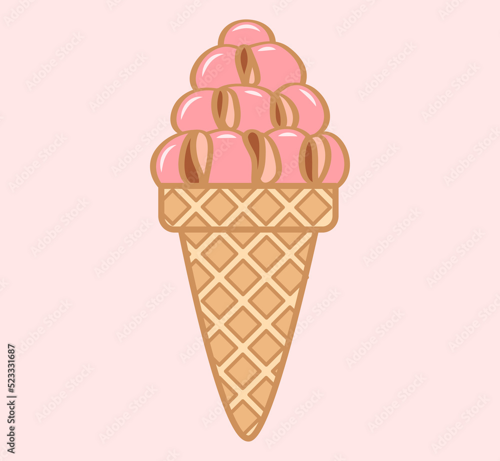 Ice cream illustration. Cute colorful ice cream cartoon illustration Ice cream illustration. Cute colorful ice cream cartoon illustration