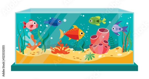 Cartoon Fishes In An Aquarium