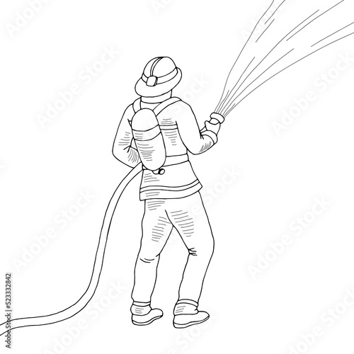 Fireman graphic black white isolated sketch illustration vector