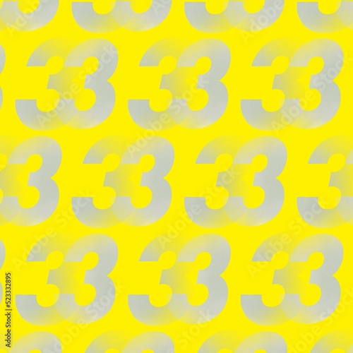 pattern and design from repeating number 3 in white on a bright yellow background