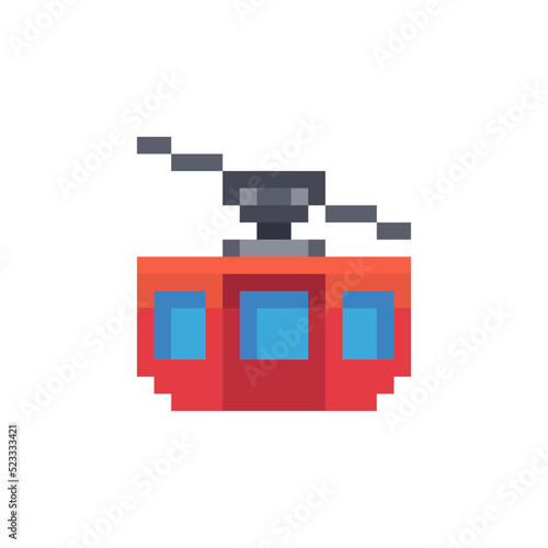 Mountain Cableway pixel art 80s style icon isolated vector illustration. Game assets 8-bit sprite. Design for stickers, logo, mobile app.