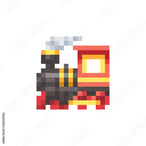 Steam locomotive pixel art style icon. 8-bit sprites. Game assets. Isolated  abstract vector illustration. 